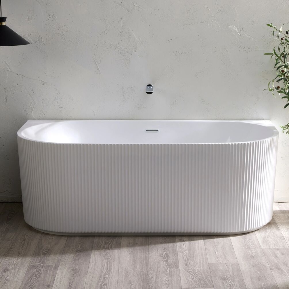 Product lifestyle image of Camden Back to Wall Freestanding Bath - front angle against wall CAMBTWFB
